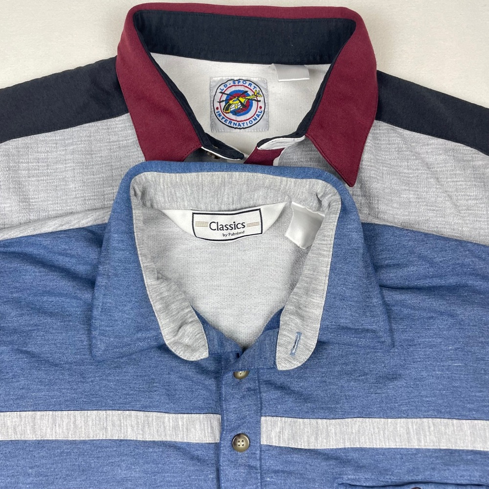Vintage LD Sport & Palmland Men M Long Sleeve Polo Shirt Bundle Colorblock Retro